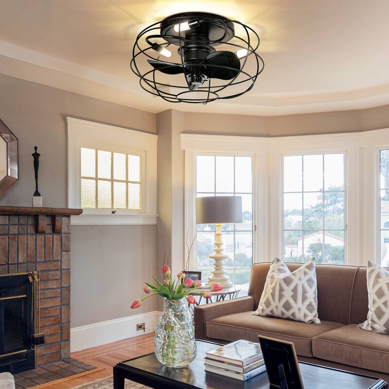 15inch 3 Blades Cage Ceiling Fan Light 6Speed Timing w/Remote and